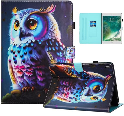 Auslbin Buntes PU Hülle für iPad 9.7 6/5 Generation 2018/2017 Zoll, Schönes Muster, Flip iPad Air 1/2/A1822 Tablet Hülle mit Ständer, Geeignet für Filme, Video-Chats, Eule