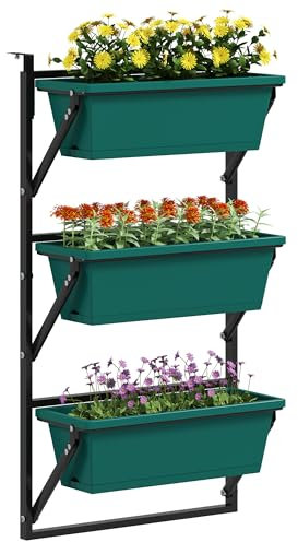 Outsunny Fioriera da Esterno Verticale a 3 Livelli, 3 Vasi per Piante da Esterno in Plastica con Fori di Drenaggio, Portavasi da Appendere per Fiori ed Erbe Aromatiche, 56x42x100 cm, Verde