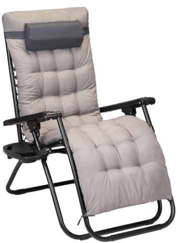 Hortan Poltrona Sdraio Reclinabile Con Cuscino Imbottito, Tavolino Portaoggetti, Seduta In Tessuto Textilene E Struttura Richiudibile in Acciaio Inossidabile, Per Interno, Terrazzo e Giardino