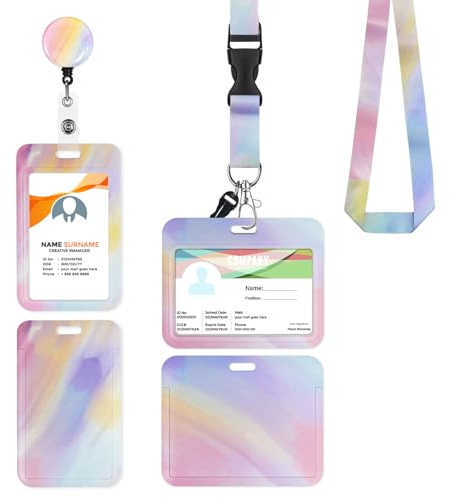 Porte Badge Tour de Cou 2 Pcs Porte-Badge avec Portant Cordon Pour Carte d'Identification Protege Carte Bancaire Carte de Bureau Bus (Color)