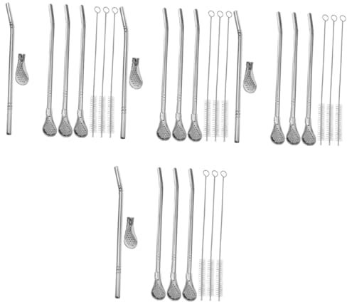 ULTECHNOVO 4 Juegos cuchara para postres ice cream scoop cucharillas pajita de café Cucharilla de café pajitas reutilizables pajita de te agitando la pajear de revuelo Acero inoxidable