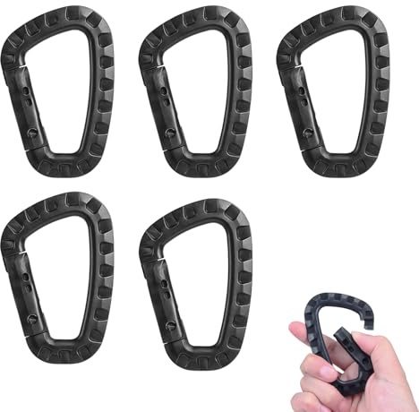 5 PCS Mousqueton Plastique Tactique, D-Forme Robustes, Mousqueton Tactique Militaire, Léger et Durable pour Camping, Randonnée, Sac à Dos, Qualité Supérieure, Résistant aux UV