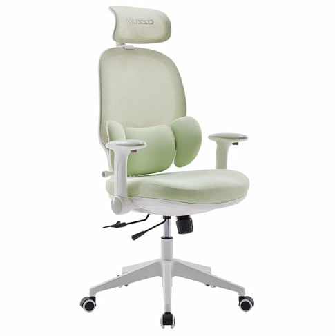 MUSSO T30 skrivbordsstol för barn, ergonomisk snurrstol 3D-ländryggsstöd/sittdjup, 2D-armstöd/nackstöd/45° vridbar höjd, nätskydd, skola, barnrum och inomhus/utomhus, grön