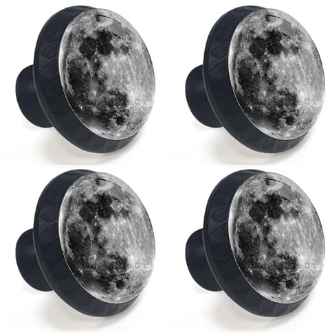 Artinhand 4 Pack Moon Kitchen Cabinet Knobs Round Drawer Pulls Black Dresser Cupboard Door Handles