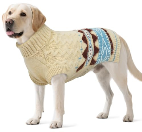 Hjumarayan Hundepullover Große Hunde - Fair Isle Pullover Hund mit Geschirr Öffnung, Weihnachtspullover Elastisch Hundepulli Winter Sweater für Windhund, Border Collie, Beige XL