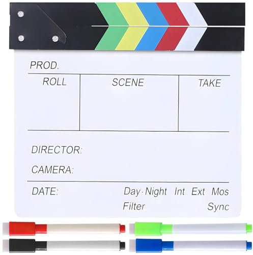 Grand tableau en bois pour films, ardoise effaçable à sec avec 4 marqueurs, 30 x 27 cm, idéal pour la photographie, les scènes vidéo, les accessoires de décoration de film