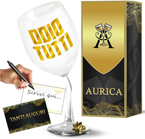 Aurìca Calice Vino Personalizzato ODIO TUTTI – Un Brindisi Antisociale Ma Elegante! Bicchiere Piegato Per Regali Ironici A Chi Ama Stare Per I Fatti Propri Con Confezione Regalo Inclusa
