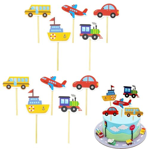 30 Stück Transport-Themen Kuchendeckel - Auto, Bus, Zug, Flugzeug & Schiff Cupcake Topper Set für Kindergeburtstag | Mehrfarbige Torten- & Muffindekoration | Partyzubehör | Kuchenverzierungen