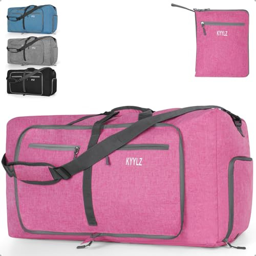 KYYLZ 85L Faltbare Reisetasche Damen Herren, Handgepäck Tasche, Reisetasche Groß mit Schuhfach und Mehreren Taschen, Sporttasche Für Reisen, Sport, Urlaub (Rosa)
