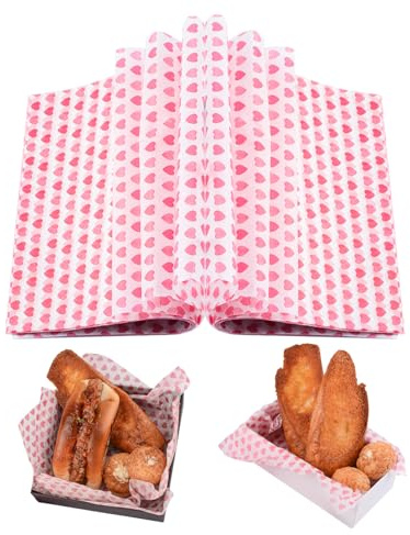 INCREWAY 150 Pcs Heart Style Wax Paper Sheets Food Wrapping Paper Greaseproof Waterproof Dry Waxed Deli Wraps Non-Stick Liners Tissue for Bread Sandwich Burger