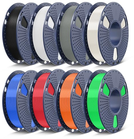 SUNLU 3D-skrivarfilamentpaket Flerfärgat PETG-filament 1,75 mm, individuellt vakuumförpackat, 0,25 kg per spole, 8 färger, svart + vitt + grått + transparent (vitt + blått + rött + orange + grönt)