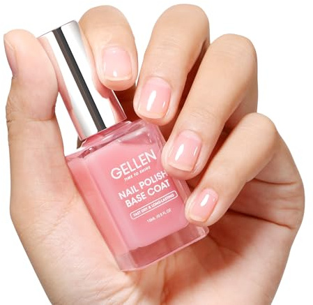 Gellen Clear Pink Nail Polish Base Coat, Sheer Tinted Pale Pink Regular Nail Polish, Non UV Gel, Strengthening Thin Damaged Uneven Natural Nails, Quick Air Dry, Non-toxic, Hema Free