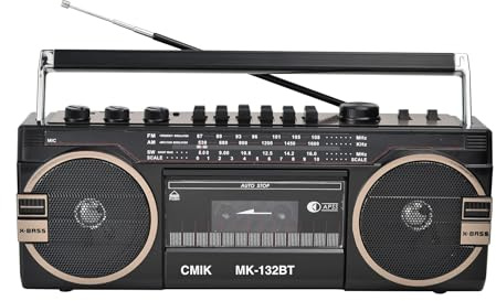Bärbar Boombox CD-bandspelare, retro Bluetooth-kassettinspelare med AM/FM-radio, högtalare i klassisk 80-talsstil för familjesammankomster och resor