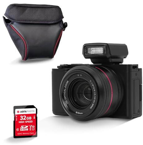 AgfaPhoto Realishot C130 - Fotocamera digitale compatta da 16 MP con sensore CMOS, touch screen LCD da 2,8, stabilizzazione dell'immagine, autofocus, zoom, batteria ricaricabile + scheda SD da 32 GB