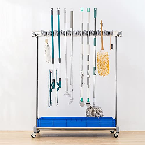 XCHSXYL Soporte para Escoba y trapeador con escurridor, Soporte móvil para Escoba y trapeador, estantes de pie para Escoba y trapeador, Soporte móvil para trapeadores húmedos, ca
