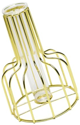 MUSISALY Jarrón Hidropónico Decorativo con Soporte de Hierro Dorado Contenedor de Vidrio Tubo para Plantas Hidropónicas Adorno Floral para Hogar y Oficina Pequeño
