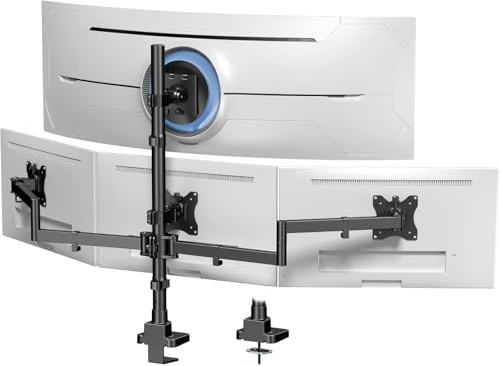 Monitor Halterung für 4-Monitore für zu 49 Zoll Ultrawide-Bildschirme Oben und 3x27 Zoll Bildschirme auf Unteren Halterungen, Höhenverstellbar, VESA 75/100, Schwarz