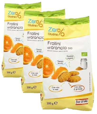 Fior di Loto Zer%glutine, Frollini all'arancia bio, senza glutine, 200g (Confezione da 3)
