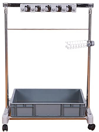Chariot à outils de nettoyage sur pied avec roulettes, support de balai mobile et égouttoir pour la maison et le jardin