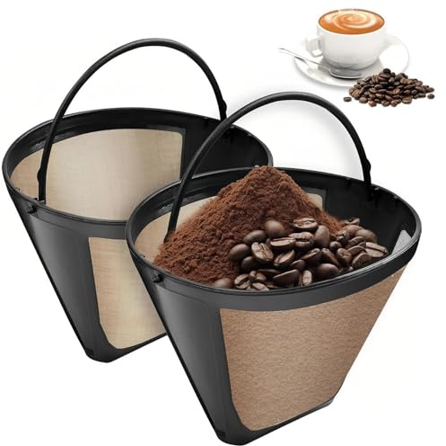 txuzong Lot de 2 filtres à café réutilisables en acier inoxydable, | taille 4 pour 8-12 tasses, permanent avec maille fine, compatible avec la plupart des cafetières – pour maison & bureau
