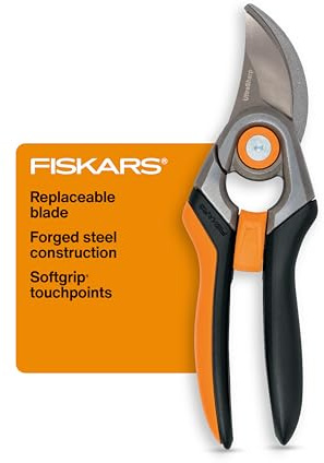 Fiskars Bypass Pruning Shears, 1 Cut Capacity Gardening Scissors, Forged Steel Replaceable Blade, SoftGrip Handle Garden Clippers, Rust Resistant Low Friction Coating for Branches & Stems