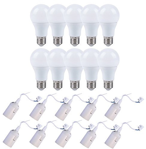 NCC-Licht 10 x Baufassung Renovierfassung E27 weiß + 10 x LED Leuchtmittel Birne 15W = 100W E27 matt 1500lm warmweiß 3000K