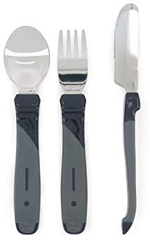Twistshake Couverts Bébé 12m+ en Acier Inoxydable – Cuillère + Fourchette + Couteau, Lot de 3 – Set Sevrage Sans BPA – Accessoire Repas Enfant – Noir