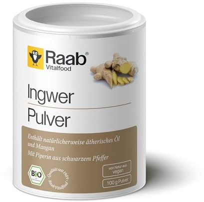 Raab Vitalfood Bio Ingwer-Pulver Premium mit Pfeffer, vegan, enthält natürlicherweise Gingerol, laborgeprüft in Deutschland, 100 g 3696