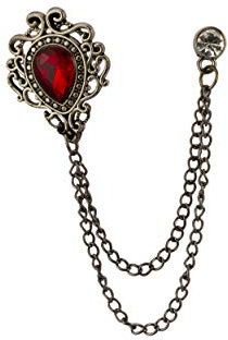 Knighthood Broche pour homme - Pierre rouge - Gravure en métal - Chaîne en pierre - Pour manteau, costume, cadeau de mariage, fête, col de chemise, accessoires, Métal