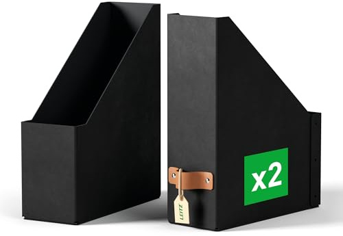 Leitz Puro – Lot de 2 porte-revues A4 durables, compatibles avec étagères et cubes de rangement, capacité 900 feuilles (80 g/m²), organiseur de bureau pour maison et bureau 10 x 25 x 30 cm, Noir