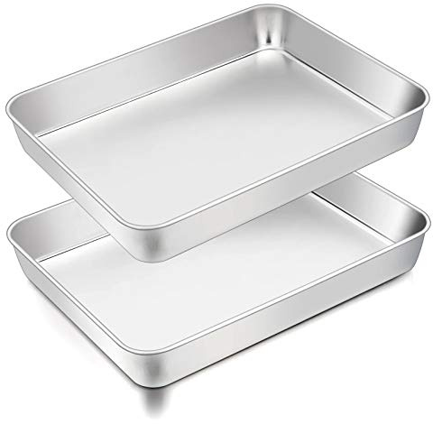 TeamFar Lasagna Pan, 12.3’’ x 9.75’’ x 2’’, Stainless Steel Rectangular Casserole Cake Baking Brownie Pan, Non-toxic & Sturdy, Brushed Surface & Deep Side, Dishwasher Safe, 2PCS
