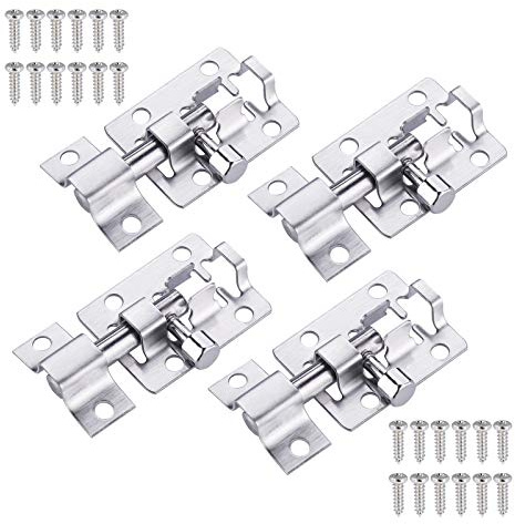 Door Lock Bolt,4 Pack Slide Latch Lock,1.5 inch Door Security Barrel Bolt Latch Slide Door Bolt with Screws for Door Bedroom Chest Cabinet Window Fence