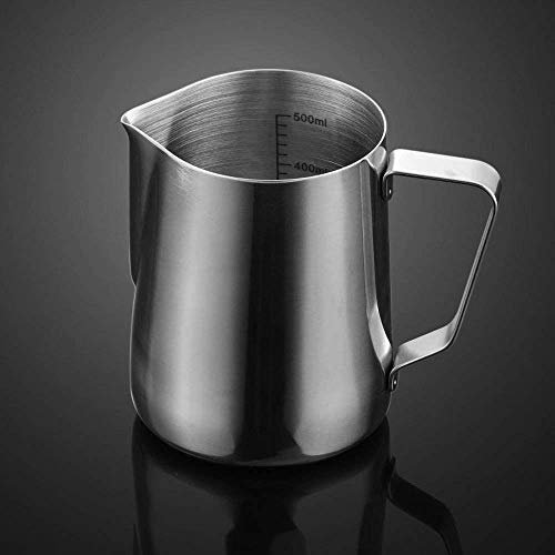 Iwinna Stainless Steel Milk Frothing Pitcher - Polished Coffee Milk Frothing Pitcher Jug Cup with Measurement Markings - for Espresso Machine, Coffee Milk Frother and Latte Maker (20 oz)