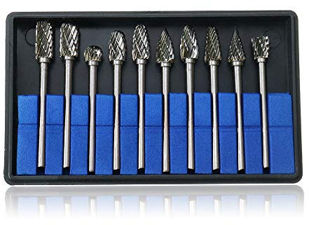 Saipor 10 Stk Hartmetall Frässtifte Set 3mm Schaft Carving Fräser Set Rotary Burr Set Doppelschnitt Raspel Set für Holz Metall Steinschnitzen, Gravieren, Bohren Tools