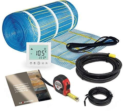 Flexithermo™ Standart elektrische Fußbodenheizung Komplett-Set I Heizleistung 150 W/m² (2,0m x 0,5m; 1m²) Fußbodenheizung elektrisch f. Böden aller Art I inkl. Digital-Thermostat mit Wochenprogramm