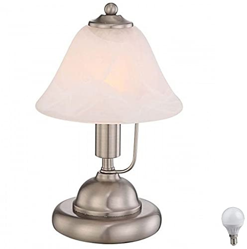 Nachttischlampe Antik Retro Touch ON/OFF nickel/alabasterfarbig nicht Dimmbar Nachtlicht Schreibtischlampe Fensterbank Schlafzimmer incl. 3WLED (Tischleuchte nickel incl. LED)