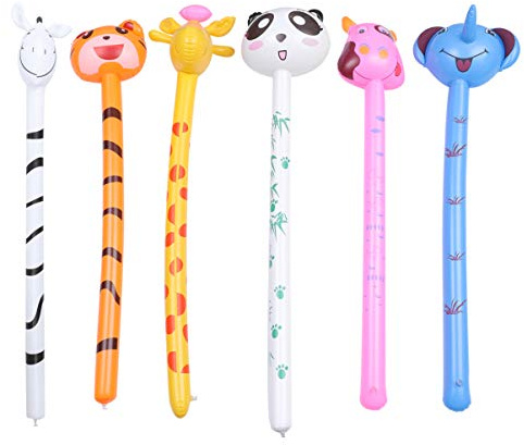 Tomaibaby 6 PCS Inflatable Animals Stick: 47 Inch Long Inflatable Animal Balloons - Blow up Stick for Kids Animal Theme Birthday Party Decorations Gifts (Zebra Tiger Giraffe Panda Cow Unicorn)