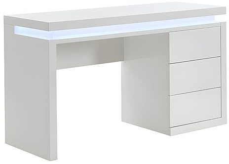 Vente-unique Bureau Emerson - 3 tiroirs - MDF laqué Blanc - LEDs