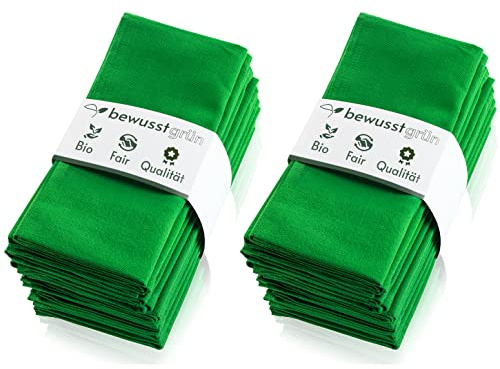 BewusstGrün - 24 Nachhaltige Stoffservietten grün + Faltanleitungen I 45x45 cm I 100% Bio-Baumwolle - Aufwertung des Tisches für Anlässe und Alltag