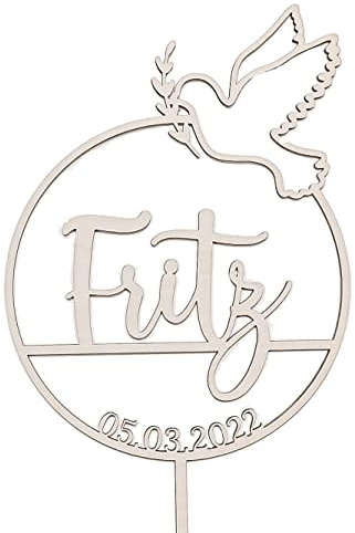 Cake Topper zur Taufe aus Holz personalisiert | Caketopper Mit Name & Datum | Tortenstecker zur Taufe mit Taube | Individuelle Taufdekoration für Torte | Taufgeschenk für Mädchen & Jungen