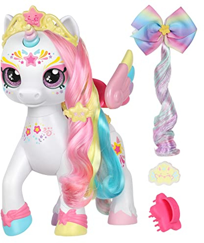 Kindi Kids Dress Up Magic Secret Saddle Unicorn With face paint Reveal. 1 Toy Unicorn With Magic Sponge. Hair accessories to brush and style mane and tail hidden inside unicorn's saddle.