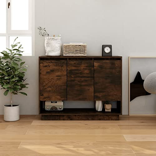 Makastle Moderne Sideboard mit 3 Türen und offenen Fach, Kommode Anrichte Mehrzweckschrank Schrank Standschrank Schubladenkommode für Wohnzimmer Schlafzimmer Flur, Räuchereiche 97x31x75 cm