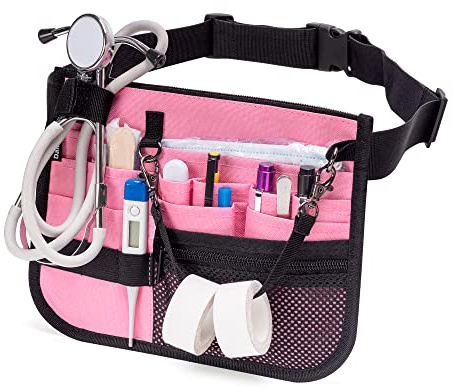 Damero Sac banane d'infirmière avec porte-ruban, sac de taille d'infirmière, pochette vétérinaire, organiseur de poche clinique utilitaire pour stéthoscopes, Rose