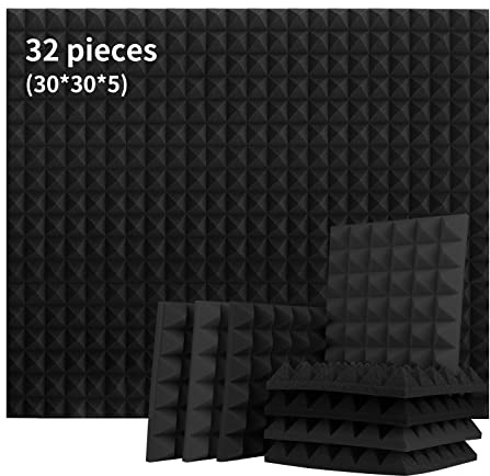 32 Pack Pyramid Acoustic Foam Panel, 2 X 12 X 12 High-Density Sound Proofing Panels, Enhanced Acoustics and Audio Quality, Soundproofing Foam for Recording Studios, Home Theaters, Bedrooms, Offices