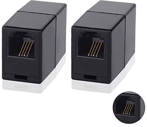 HAWAKA 2PC RJ11 6P4C Phone Line Coupler,Inline Couplers,Modular Female to Female Straight Telephone Extension Cable Cord Coupler Adapter Jack (Black)