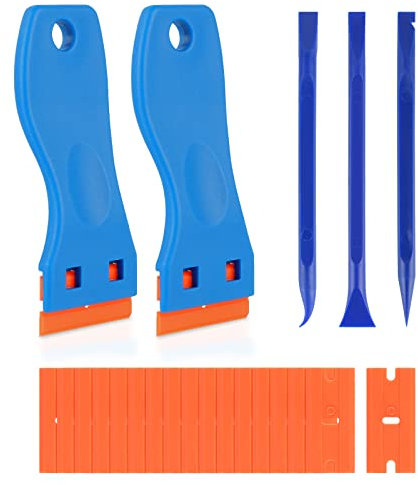 CPROSP 2 Kunststoff Schaber mit 100 Kunststoffklingen, Plastik Schaber Doppelseitig mit 3x Kunststoffschaber Schmal, Kunststoffschaber für Kebereste ohne Kratzer, Plastik Spachtel in Küche