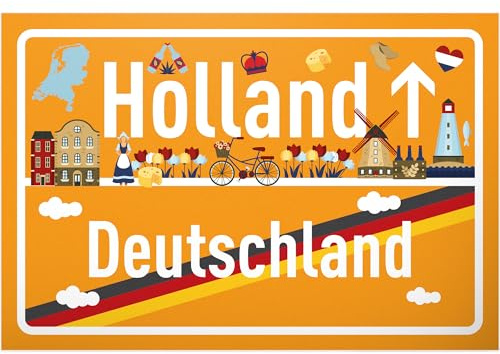 DankeDir! Holland Deutschland Ortsschild - Schild 30 x 20 cm - Geschenk Idee Gutschein Reise Urlaub Reisegutschein Männer & Frauen Geldgeschenk Abschiedskarte Geschenkidee Deko Karte