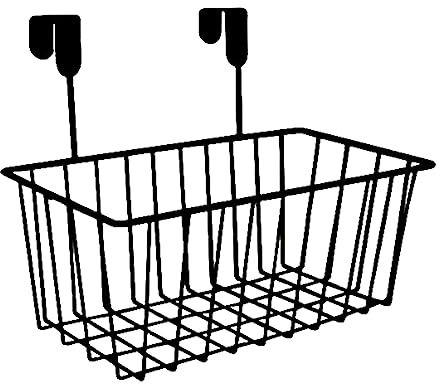 Gralara Cestini Portaoggetti a Griglia con Ganci sopra L'organizzatore della Porta dell'Armadio, Ripiani per Cestini, Organizer da Cucina in Ferro per Ringhie, Nero