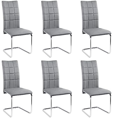 Lestarain Esszimmerstühle 6er-Set, Schwingstuhl, Freischwinger, Küchenstuhl, Polsterstuhl mit Rückenlehne, Wohnzimmerstuhl mit Samtbezug, Stuhl Esszimmer Küche, Metallbeine, Dunkelgrau, LCNI117001-6
