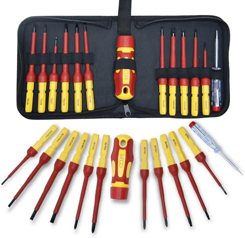 CCLIFE 13 Pezzi Set Cacciaviti Elettricista con lame intercambiabili con punte a Taglio, Pozidriv, Torx Multifunzione VDE 1000 V Set di cacciaviti magnetici isolati con e tester di sicurezza